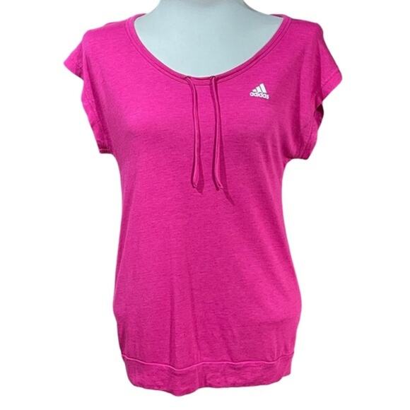 Adidas Cap Sleeve Wide Neck Tie Top Pink Large - Picture 1 of 8